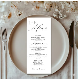 Menu Cardápio de Casamento Minimalista com Caligrafia M