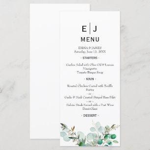 Menu Cardápio de casamento minimalista com verde elegan
