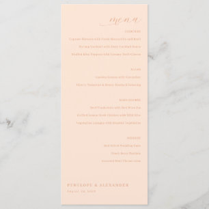 Menu Cardápio de Casamento Minimalista Elegante Pêssego
