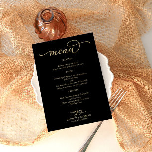 Menu Cardápio de Casamento Minimalista Elegante Preto e