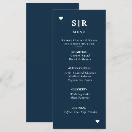 Menu Cardápio de Casamento Minimalista Marinho