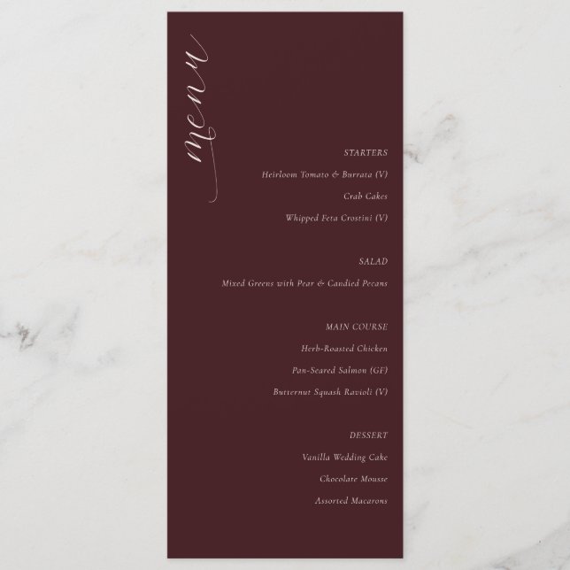 Menu Cardápio de Casamento Minimalista Marrom Elegante (Frente)