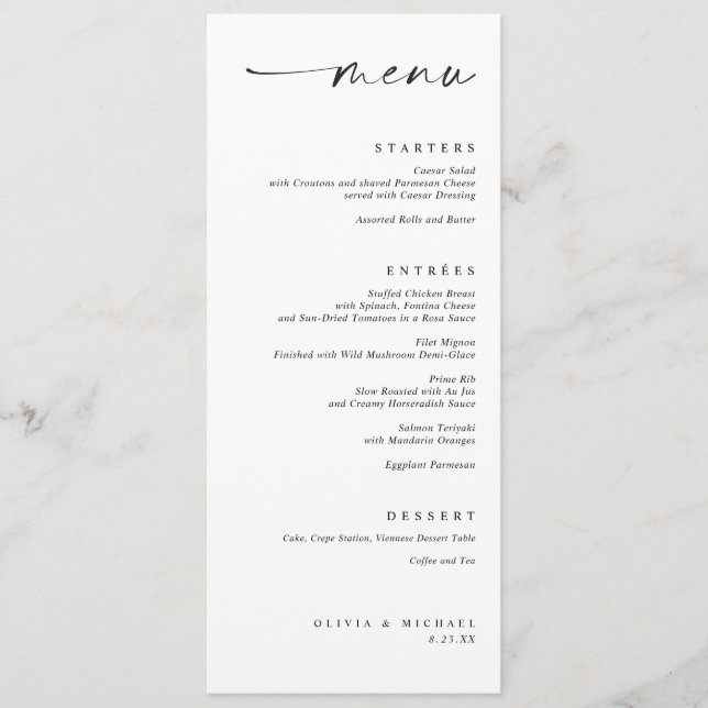 Menu Cardápio de Casamento Minimalista Moderno Alinhado (Frente)