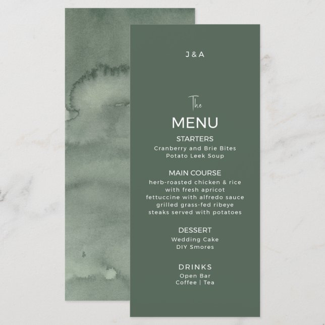 Menu Cardápio de casamento minimalista moderno plano.  (Frente/Verso)