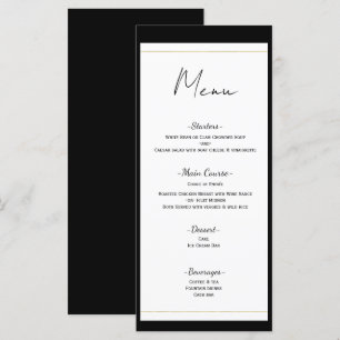 Menu Cardápio de Casamento Minimalista Moderno Preto e 