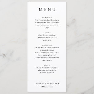 Menu Cardápio de Casamento Minimalista Preto e Branco E