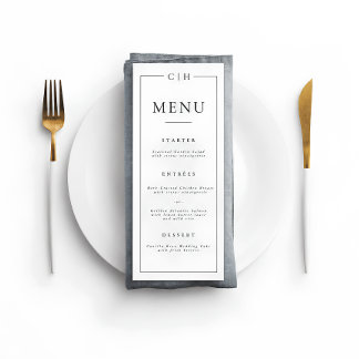 Menu Cardápio de Casamento Minimalista Preto e Branco E