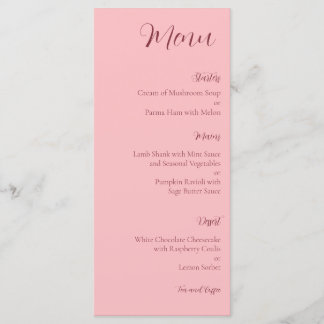 Menu Cardápio de Casamento Minimalista Rosa Desbotado e