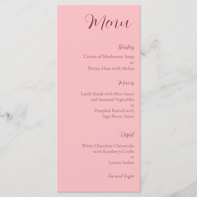 Menu Cardápio de Casamento Minimalista Rosa Desbotado e (Frente)