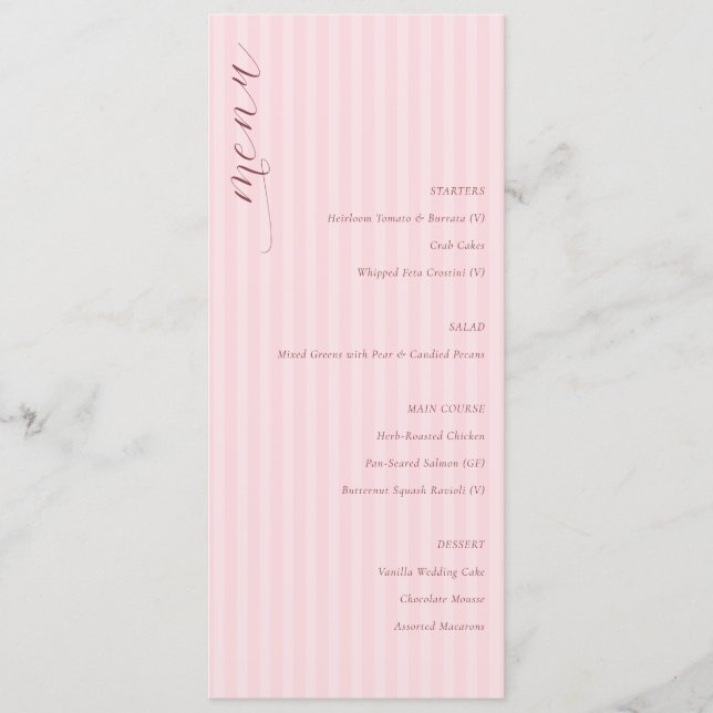 Menu Cardápio de Casamento Minimalista Rosa Elegante (Frente)