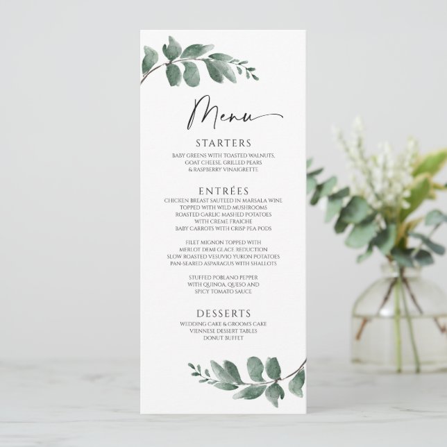 Menu Cardápio de Casamento Minimalista Simples Folhagem (Em pé/Frente)