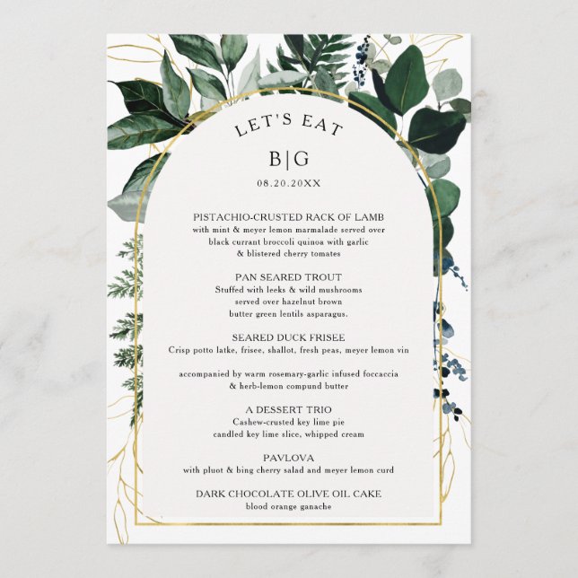 Menu Cardápio de casamento Modern Arch Botanic Greenery (Frente)