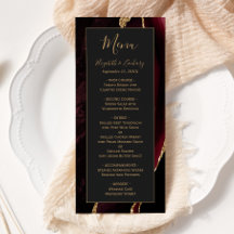 Cardápio de casamento moderno burgundy dourado-ága