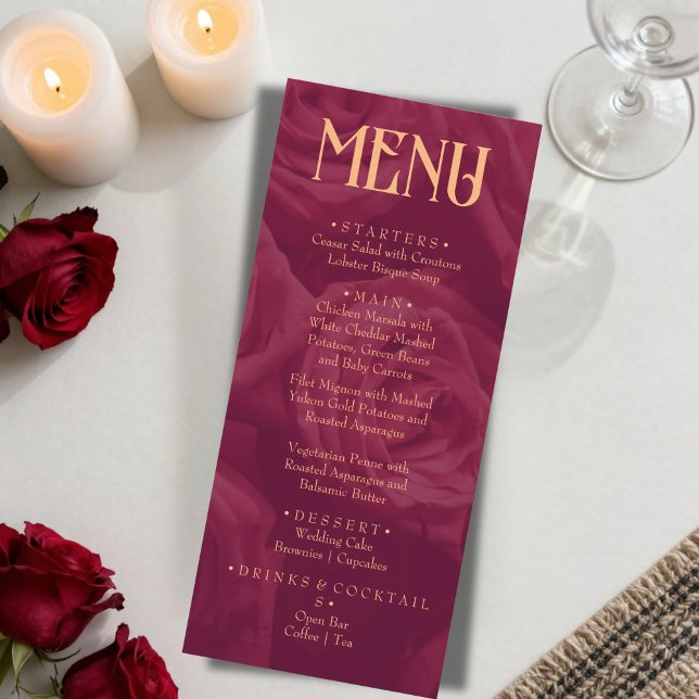 Menu Cardápio de casamento moderno burgundy retrô capri (Criador carregado)