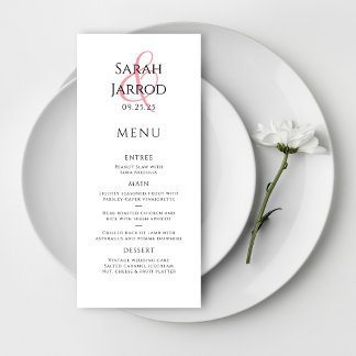 Menu Cardápio de Casamento Moderno Elegante Rosa Coral