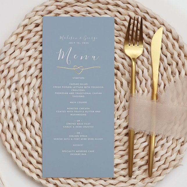 Menu Cardápio de Casamento Moderno em Azul Poeirento (Criador carregado)