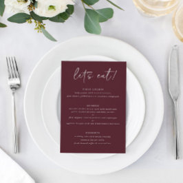 Menu Cardápio de Casamento Moderno Merlot com Agradecim