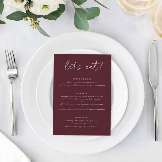 Menu Cardápio de Casamento Moderno Merlot com Agradecim (Criador carregado)