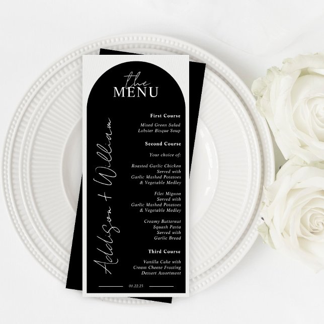 Menu Cardápio de Casamento Moderno Preto e Branco em Ar (Criador carregado)