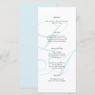 Menu Cardápio de Casamento Monograma Azul Macio Elegant
