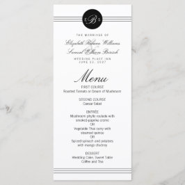 Menu Cardápio de Casamento Monograma Elegante Preto Pon