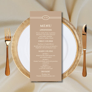 Menu Cardápio de Casamento Monograma Moderno Creme Taup