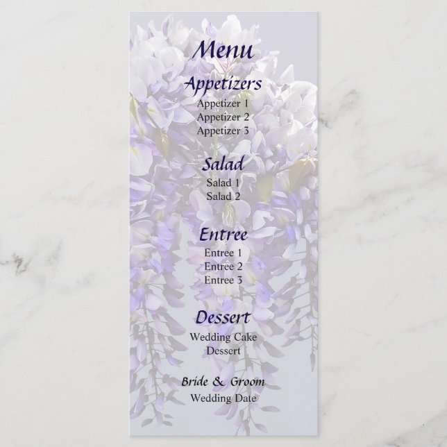 Menu Cardápio de Casamento Monte de Wisteria (Frente)