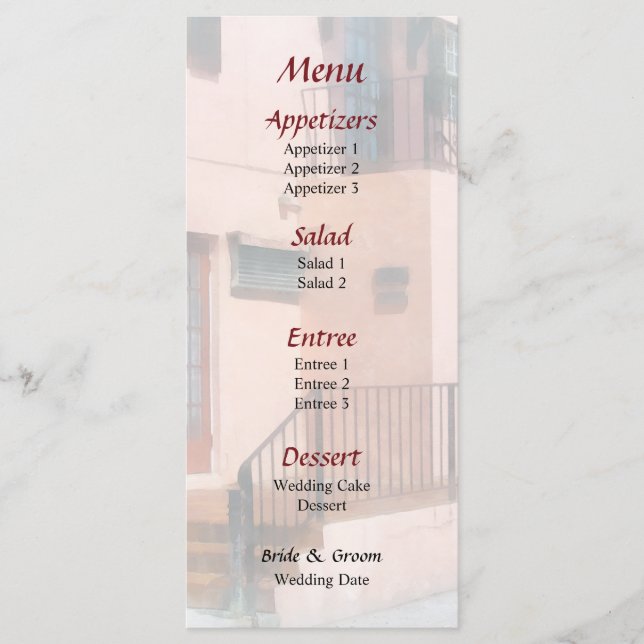 Menu Cardápio de casamento na escada em Bermudas (Frente)