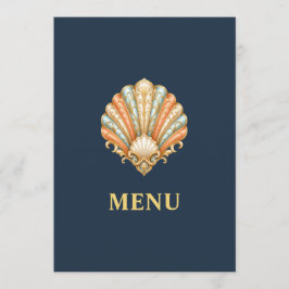 Menu Cardápio de Casamento na Praia Blue Gold Seashell