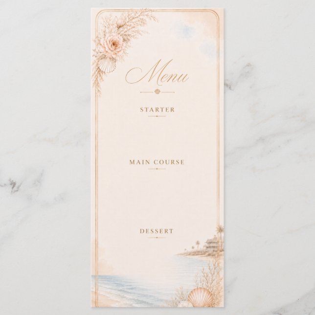 Menu Cardápio de Casamento na Praia com Aquarela Editáv (Frente)