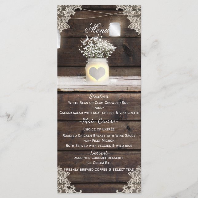 Menu Cardápio de Casamento no Celeiro de Madeira Rústic (Frente)