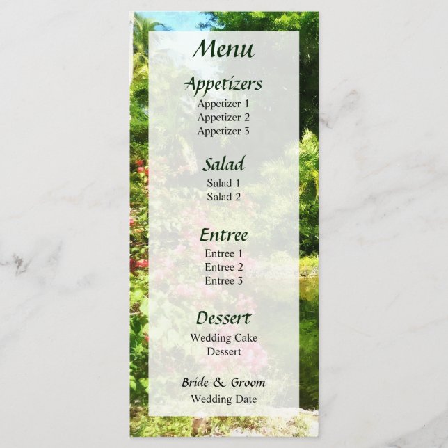 Menu Cardápio de Casamento no Jardim Tropical junto ao  (Frente)