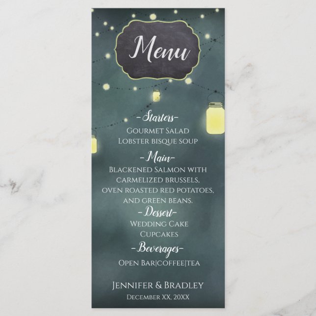 Menu Cardápio de Casamento Noturno de Verão em Potes de (Frente)