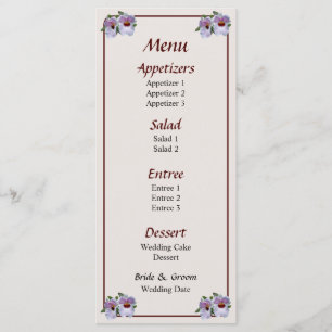 Menu Cardápio de Casamento Orquídea Rosa Pálido