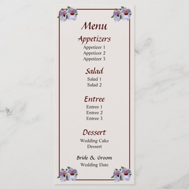 Menu Cardápio de Casamento Orquídea Rosa Pálido (Frente)