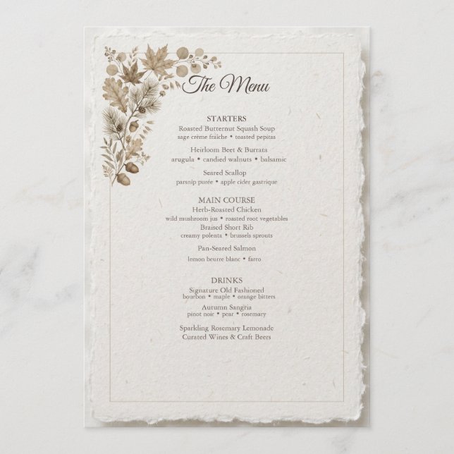 Menu Cardápio de Casamento Outonal em Algodão Taupe Map (Frente)