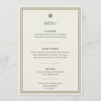 Menu Cardápio de Casamento Palma Marfim e Dourado