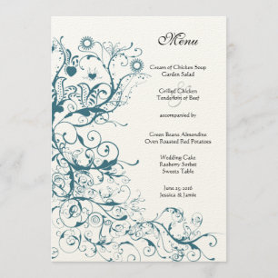 Menu Cardápio de Casamento Pássaros e Espirais Turquesa