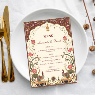 Menu Cardápio de Casamento Pavão Lótus Indiano Pichwai