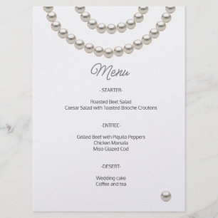 Menu Cardápio de Casamento Pérola Minimalista