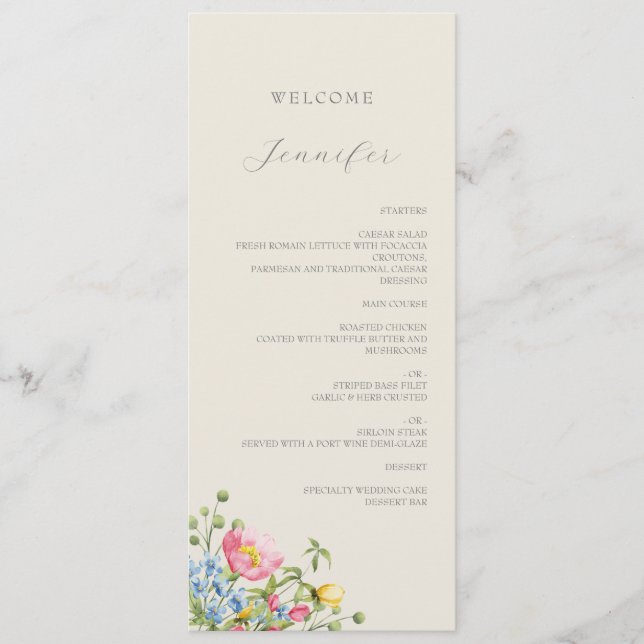 Menu Cardápio de Casamento Personalizado Floral (Frente)
