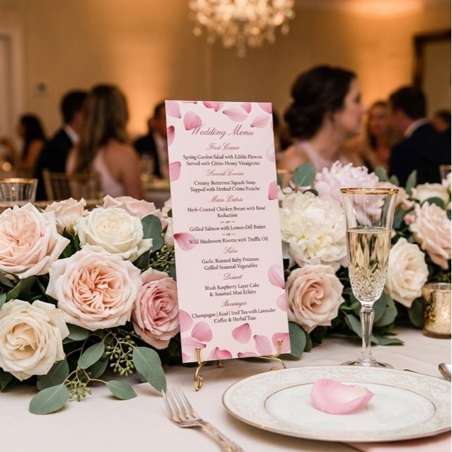 Menu Cardápio de Casamento Pétalas Rosa Romântico (Criador carregado)
