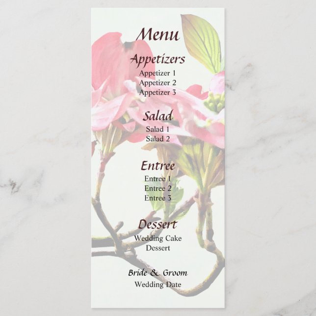 Menu Cardápio de Casamento Pink Dogwood (Frente)