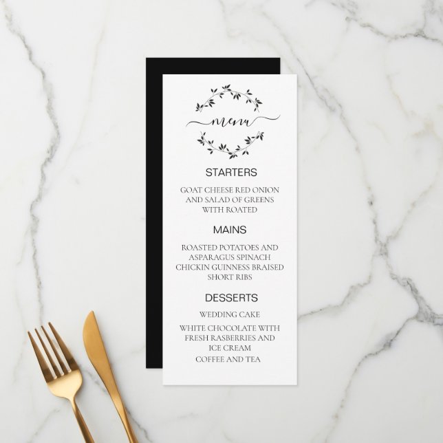 Menu Cardápio de Casamento preto e branco (Frente/Verso In Situ)