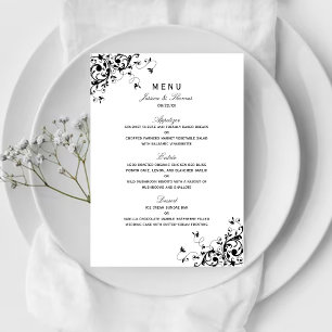 Menu Cardápio de Casamento Preto e Branco com Ondas Ele