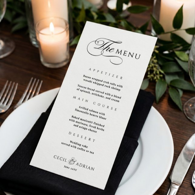 Menu Cardápio de Casamento Preto e Branco Elegante Cali (Criador carregado)