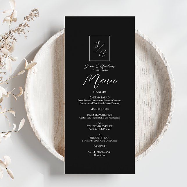 Menu Cardápio de Casamento Preto e Branco Minimalista M (Criador carregado)