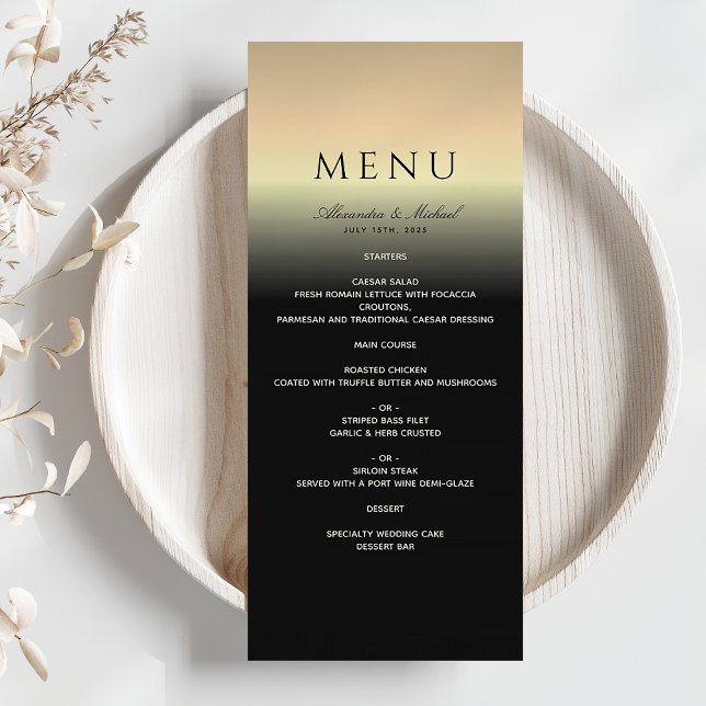 Menu Cardápio de Casamento Preto e Dourado Elegante (Criador carregado)