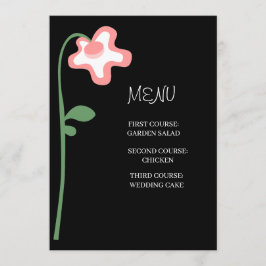 Menu Cardápio de Casamento Preto Floral Rosa Caprichoso