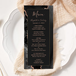 Menu Cardápio de casamento preto moderno com rosa doura
